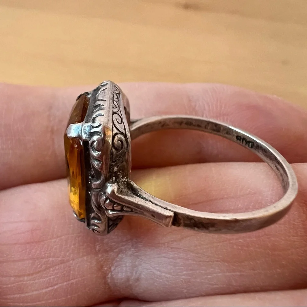 ANTIQUE 800 STERLING YELLOW PASTE STONE RING